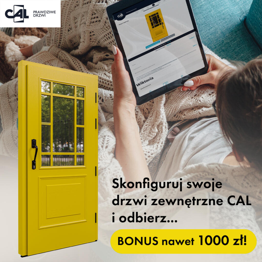promocja drewnianych drzwi zewnętrznych CAL – model z przeszkleniem